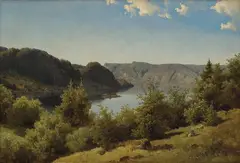 Joachim Frich, Kvinne og barn i landskap, 1830, Olje på lerret, oppklebet på plate