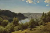 Joachim Frich, Kvinne og barn i landskap, 1830, Olje på lerret, oppklebet på plate