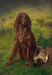 Karl Uchermann, Irsk setter med stokkand, 1906, Olje på lerret