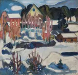 Rudolph Thygesen, Hus i vinterlandskap, 1918, Olje på lerret