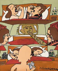 Hariton Pushwagner, Good Morning, 2000, Akryl og collage på plate