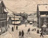 John Savio, Isral Lønboms plass, Tresnitt på tynt Japanpapir