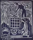 Våkenatt by Kai Fjell, Linoleumssnitt, lysmål, sold Dec 2009