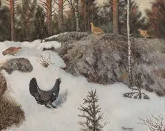 Mauritz Drougge, Tiurspill, Olje på lerret