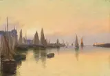 Johannes Grimelund, Havneparti, 1905, Olje på lerret