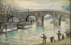 Willi Midelfart, Fiskere ved Pont Neuf, Paris, 1934, Olje på lerret