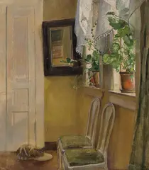 Eilif Peterssen, Interiør med katt, Olje på lerret