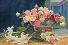 Wilhelm Peters, Oppstilling med liljer og roser, 1903, Olje på lerret