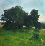 Halfdan Strøm, Løvtrær, aftenlys, 1898, Olje på lerret