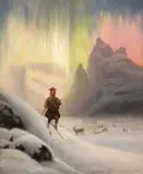 Frants Diderik Bøe, Same på ski i nordlys, 1885, Olje på lerret