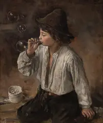 Hans Heyerdahl, Gutt som blåser såpebobler, 1882, Olje på lerret
