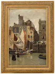 Frits Thaulow, Høyvann, motiv fra Le Havre, 1878, Olje på lerret