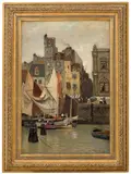 Høyvann, motiv fra Le Havre by Frits Thaulow, 1878, Olje på lerret, sold Nov 2009