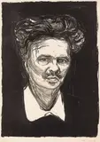 Edvard Munch, August Strindberg, Litografi trykket i svart på middels tykt gulhvitt papir