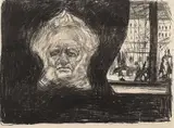 Edvard Munch, Henrik Ibsen på Grand Café, Litografi trykket i svart på tynt gulhvitt