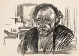 Edvard Munch, Selvportrett med skjegg, Litografi trykket i svart på middels tykt