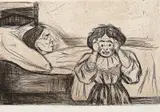 Edvard Munch, Den døde mor og barnet, Radering trykket i svartbrunt på middels tynt hvitt Van Gelder papir