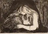 Edvard Munch, Vampyr II, 1895, Litografi trykket i svart på gulhvitt papir