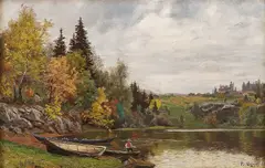 Fredrik Borgen, Fisker ved innsjø, 1884, Olje på lerret