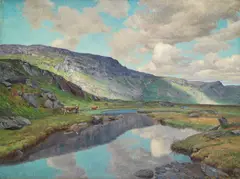 Christian Skredsvig, Budeie ved vanningssted, 1914, Olje på lerret