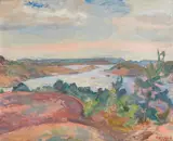 Jean Heiberg, Kystlandskap, 1950, Olje på plate