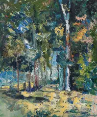 Olav Strømme, Skogslandskap, 1955, Olje på plate
