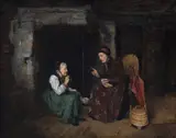 Johanne Mathilde Dietrichson, To kvinner ved grue, 1878, Olje på lerret