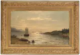 Adelsteen Normann, Seilskute i kystlandskap, 1877, Olje på lerret