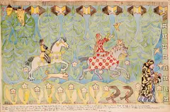 Gerhard Munthe, Gullfuglene, 1895, Akvarell på papir, lysmål
