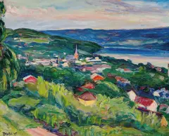 Kristen Holbø, Utsikt over Lillehammer, 1945, Olje på plate