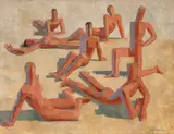 Carl von Hanno, Solbadende kvinner og menn, 1934, Olje på lerret