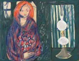Kai Fjell, Pike med lampe, Fargelitografi trykket på tykt hvitt papir
