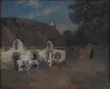 Bondegård i Bretagne, aften by Frits Thaulow, Olje på lerret, sold Dec 2008