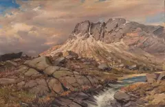 Andreas Disen, Fjellandskap med elv, 1919, Olje på lerret