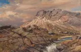 Andreas Disen, Fjellandskap med elv, 1919, Olje på lerret
