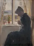 Signe Scheel, Sara ved vinduet, Olje på mahogniplate