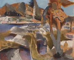 Håkon Stenstadvold, Furu, berg og vann, 1962, Olje på lerret