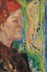 Kvinne ved vinduet by Henrik Sørensen, 1952, Olje på plate, sold Dec 2008