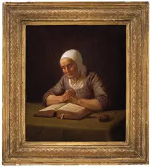 Adolph Tidemand, Lesende gammel kone, Olje på plate