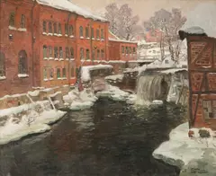 Frits Thaulow, Fabrikker i sne, Akerselven, Olje på lerret