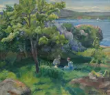 Severin Grande, Kvinne og barn i sommerlandskap, 1919, Olje på lerret