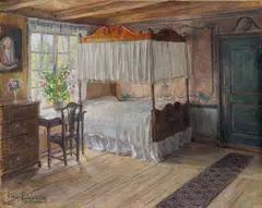 August Eiebakke, Prinsekammeret på Narvestad Gård, 1917, Olje på lerret