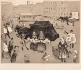 Edvard Munch, Likvognen. Potsdamer Platz, Radering trykket i svart på tynt gulhvitt papir