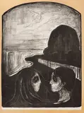 Edvard Munch, Tiltrekning I, Litografi trykket i svart på tynt gråhvitt