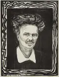 Edvard Munch, August Strindberg, Litografi trykket i svart på middels tykt blågrått