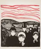 Edvard Munch, Angst, Fargelitografi trykket i svart og rødt på tykt