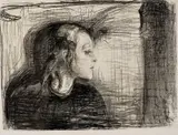 Edvard Munch, Det syke barn I, Fargelitografi trykket i svart og gult på tykt