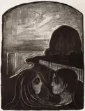 Edvard Munch, Tiltrekning I, Litografi trykket i svart på tynt gråhvitt