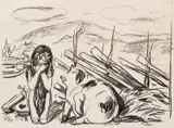 Edvard Munch, Omega og svinet, Litografi trykket i svart på middels tynt hvitt
