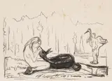 Edvard Munch, Omega og dådyret, Litografi trykket i svart på middels tynt hvitt